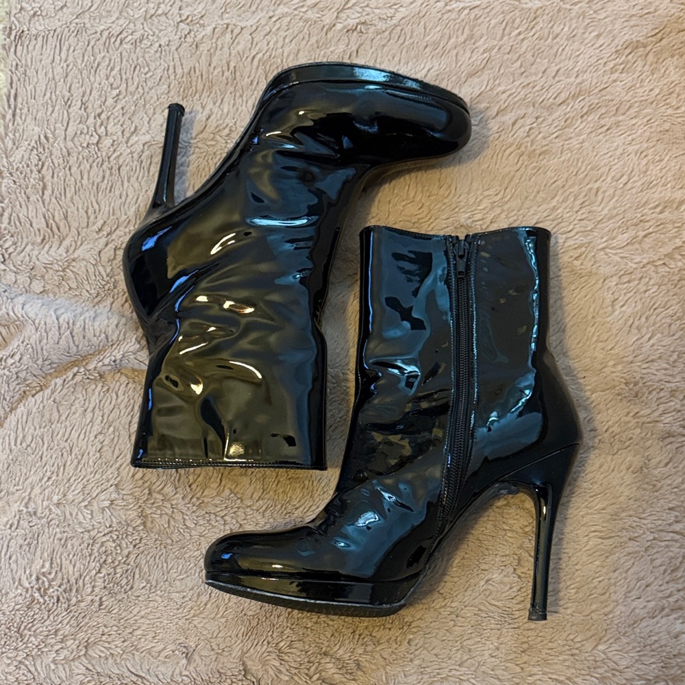 Stuart Weitzman Glossy Black Ankle Booties